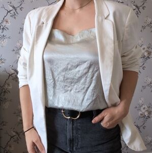 Carolina Belle Cream Linen/cotton open blazer Size XL